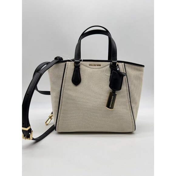 MICHAEL KORS Taryn canvas small tote crossbody bag- Natural/ Black - Picture 2 of 14